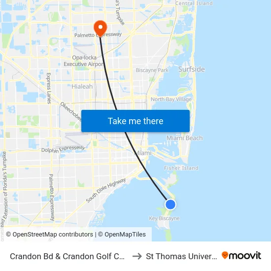 Crandon Bd & Crandon Golf Course to St Thomas University map