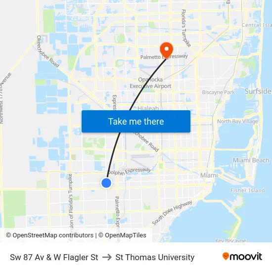 Sw 87 Av & W Flagler St to St Thomas University map