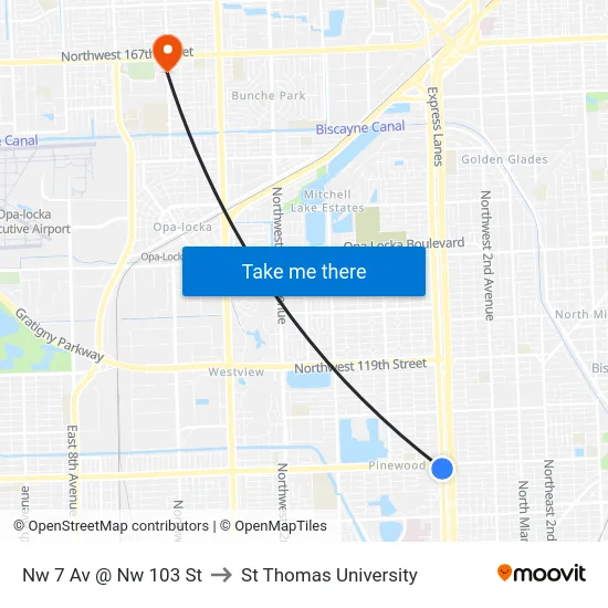 Nw 7 Av @ Nw 103 St to St Thomas University map