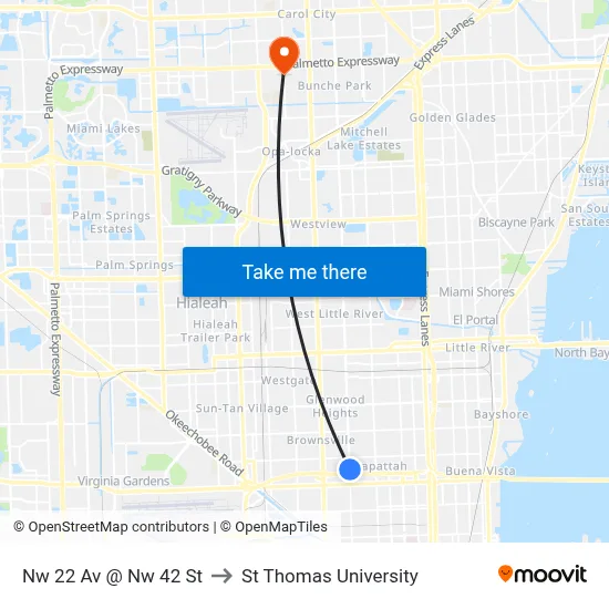 Nw 22 Av @ Nw 42 St to St Thomas University map