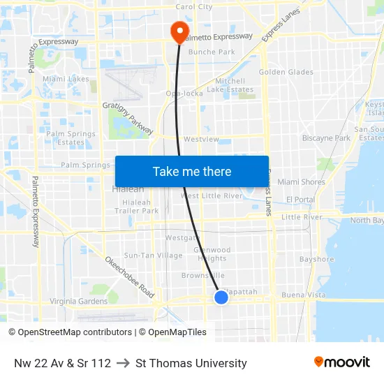 Nw 22 Av & Sr 112 to St Thomas University map