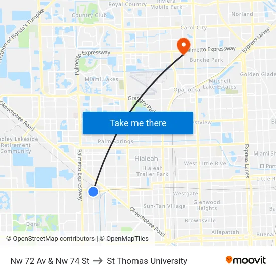 Nw 72 Av & Nw 74 St to St Thomas University map