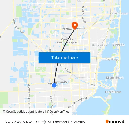 Nw 72 Av & Nw 7 St to St Thomas University map