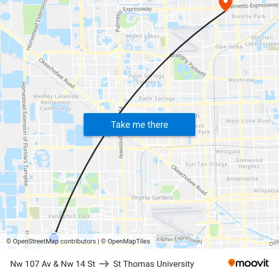 Nw 107 Av & Nw 14 St to St Thomas University map