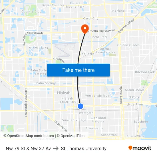 Nw 79 St & Nw 37 Av to St Thomas University map