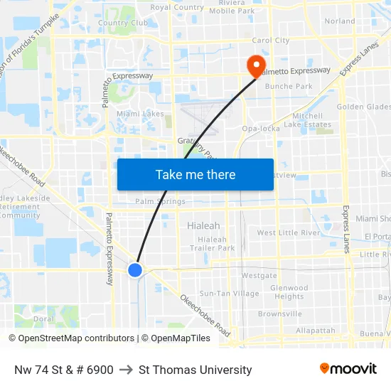 Nw 74 St & # 6900 to St Thomas University map
