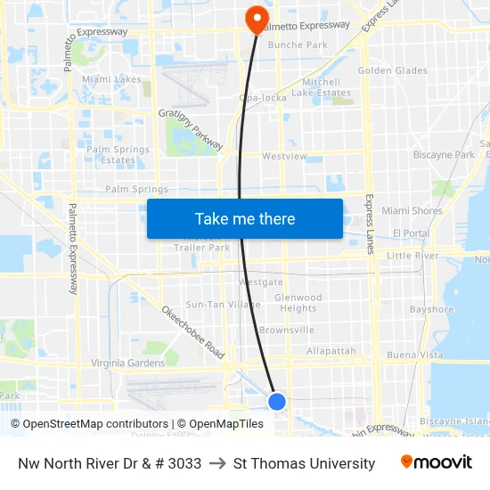 Nw North River Dr & # 3033 to St Thomas University map