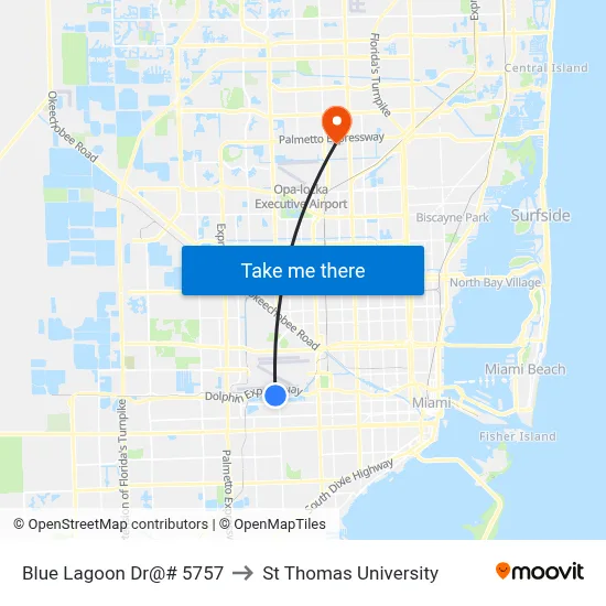 Blue Lagoon Dr@# 5757 to St Thomas University map