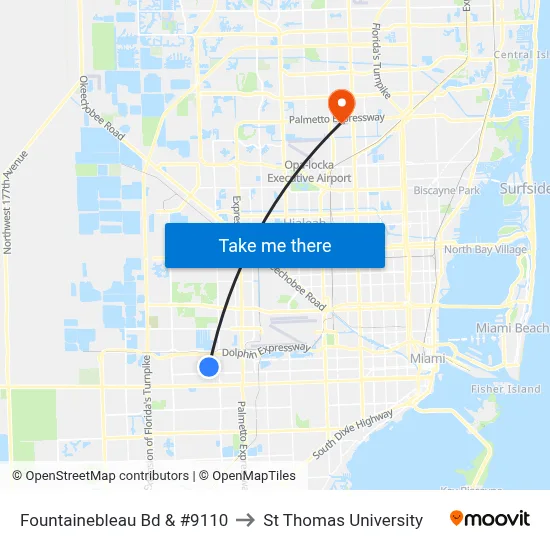Fountainebleau Bd & #9110 to St Thomas University map
