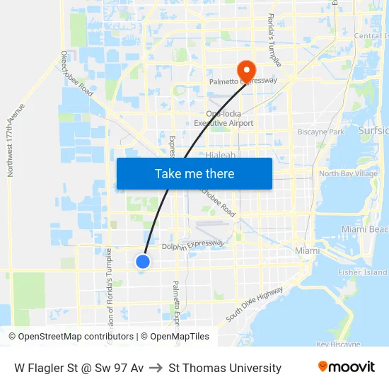 W Flagler St @ Sw 97 Av to St Thomas University map