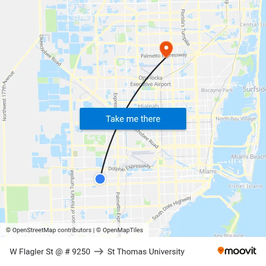 W Flagler St @ # 9250 to St Thomas University map