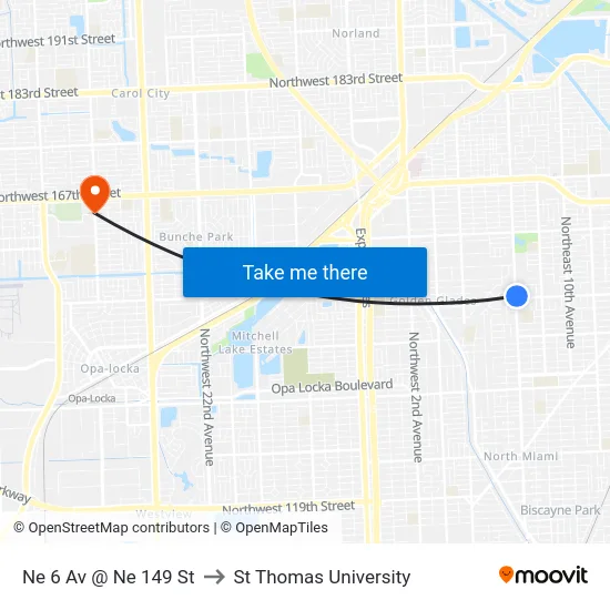 Ne 6 Av @ Ne 149 St to St Thomas University map