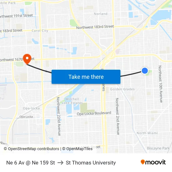 Ne 6 Av @ Ne 159 St to St Thomas University map
