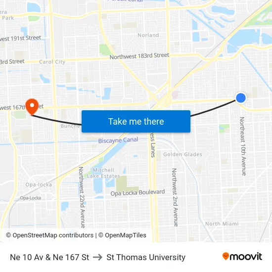 Ne 10 Av & Ne 167 St to St Thomas University map
