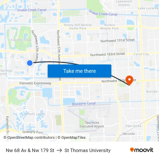 Nw 68 Av & Nw 179 St to St Thomas University map