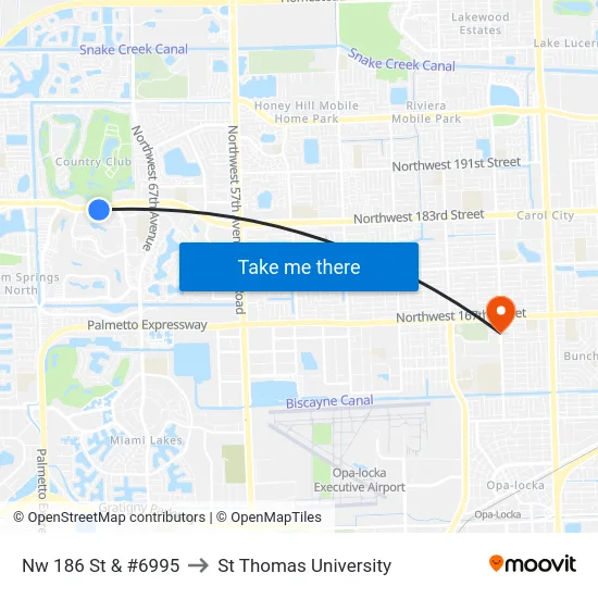 Nw 186 St & #6995 to St Thomas University map