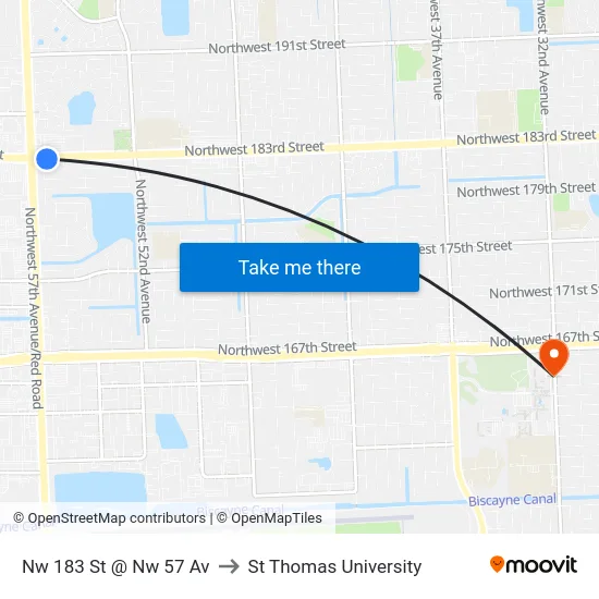 Nw 183 St @ Nw 57 Av to St Thomas University map