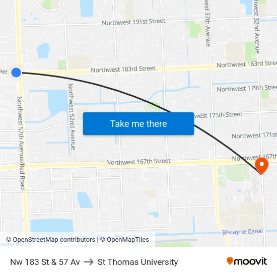 Nw 183 St & 57 Av to St Thomas University map