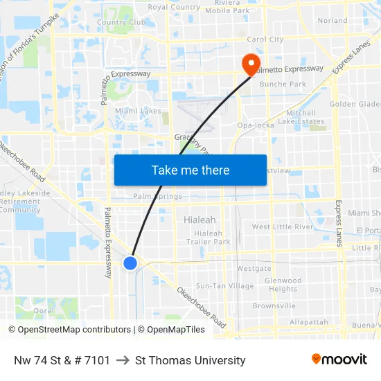 Nw 74 St & # 7101 to St Thomas University map