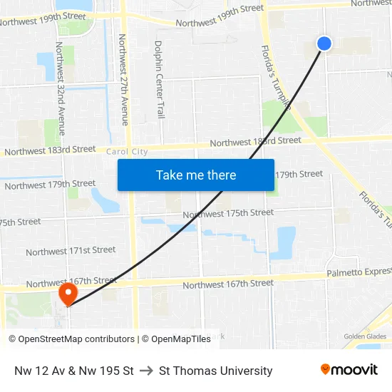 Nw 12 Av & Nw 195 St to St Thomas University map