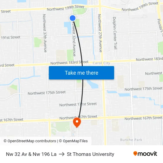 Nw 32 Av & Nw 196 La to St Thomas University map
