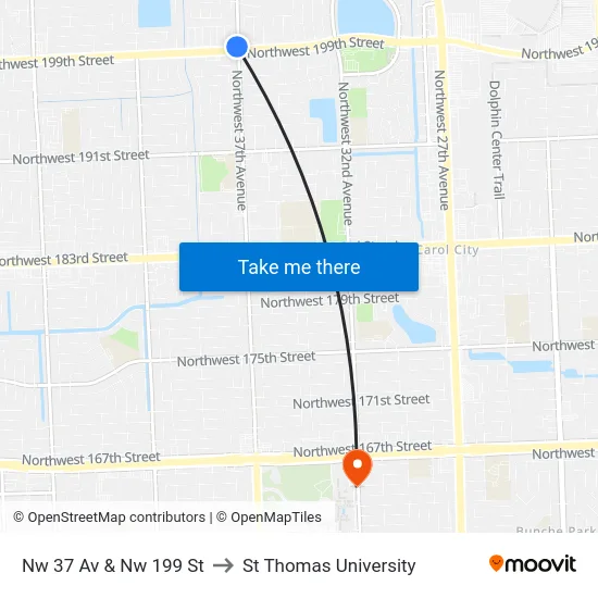 Nw 37 Av & Nw 199 St to St Thomas University map