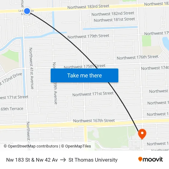 Nw 183 St & Nw 42 Av to St Thomas University map