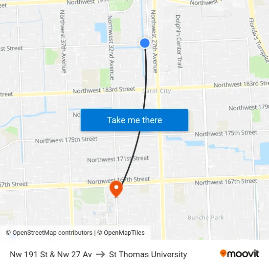 Nw 191 St & Nw 27 Av to St Thomas University map