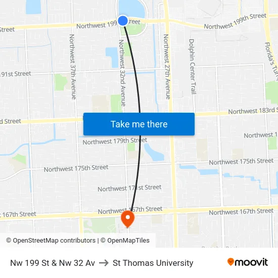 Nw 199 St & Nw 32 Av to St Thomas University map