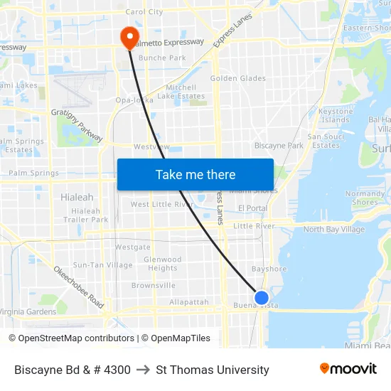 Biscayne Bd & # 4300 to St Thomas University map