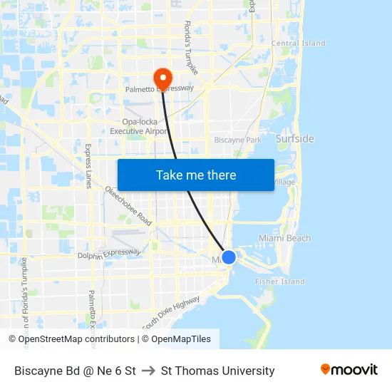 Biscayne Bd @ Ne 6 St to St Thomas University map