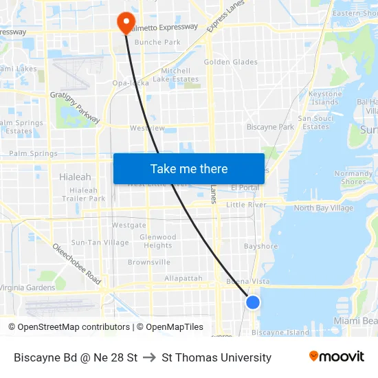 Biscayne Bd @ Ne 28 St to St Thomas University map