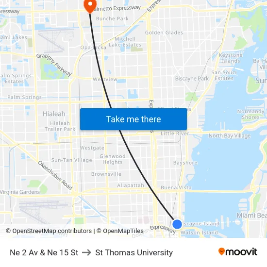 Ne 2 Av & Ne 15 St to St Thomas University map