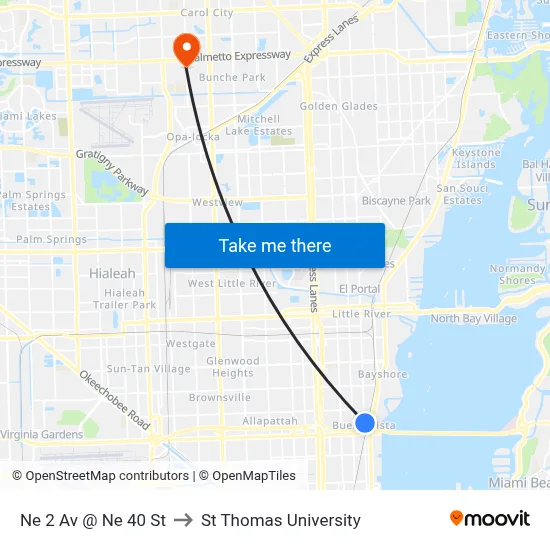 Ne 2 Av @ Ne 40 St to St Thomas University map