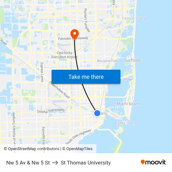 Nw 5 Av & Nw 5 St to St Thomas University map
