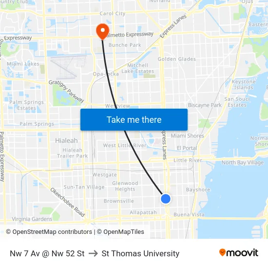Nw 7 Av @ Nw 52 St to St Thomas University map