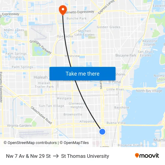 Nw 7 Av & Nw 29 St to St Thomas University map