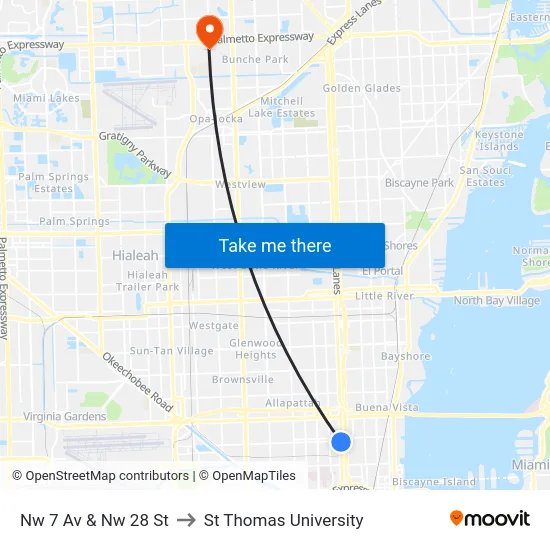 Nw 7 Av & Nw 28 St to St Thomas University map