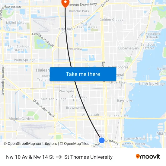 Nw 10 Av & Nw 14 St to St Thomas University map