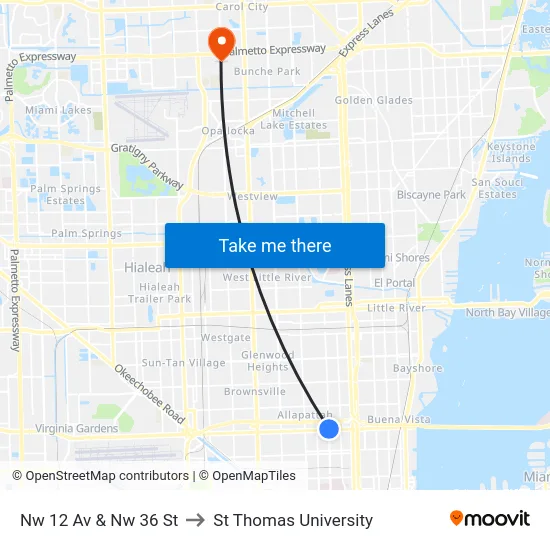 Nw 12 Av & Nw 36 St to St Thomas University map