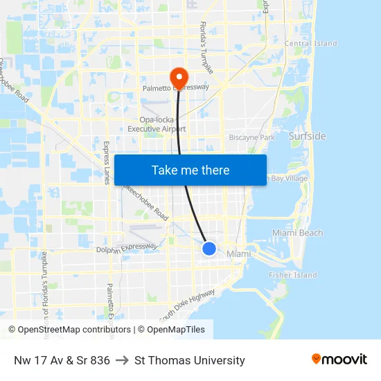 Nw 17 Av & Sr 836 to St Thomas University map