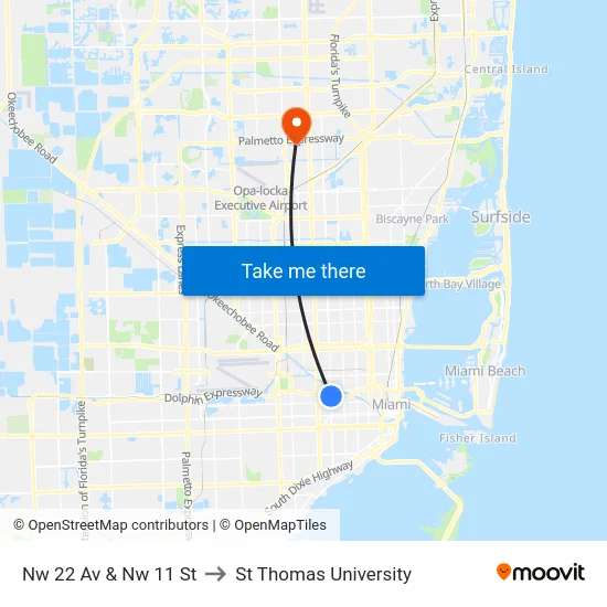 Nw 22 Av & Nw 11 St to St Thomas University map