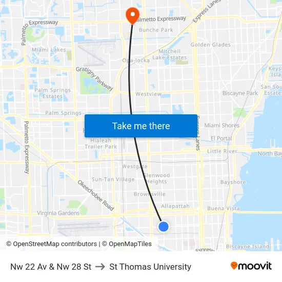 Nw 22 Av & Nw 28 St to St Thomas University map