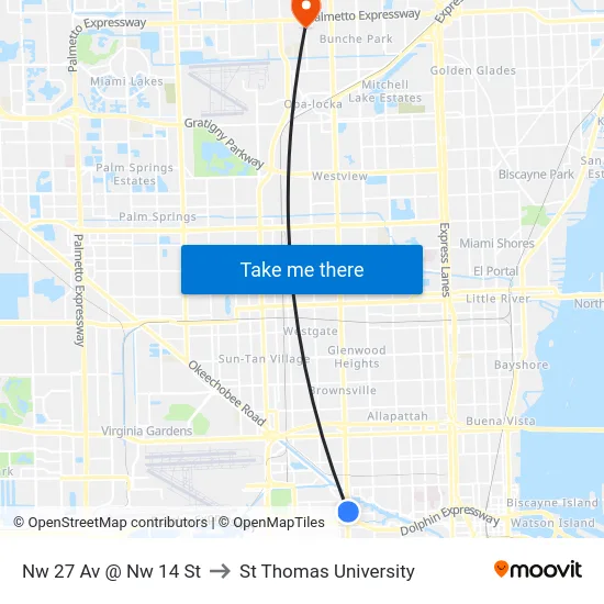 Nw 27 Av @ Nw 14 St to St Thomas University map