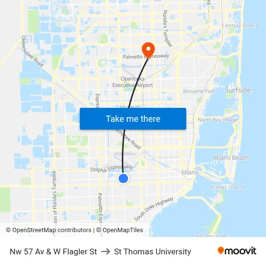 Nw 57 Av & W Flagler St to St Thomas University map
