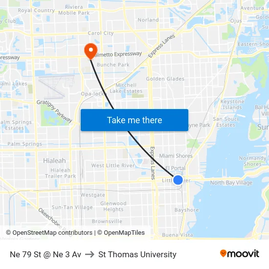 Ne 79 St @ Ne 3 Av to St Thomas University map