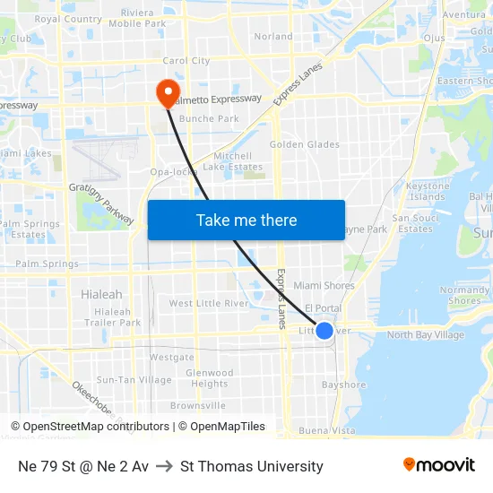 Ne 79 St @ Ne 2 Av to St Thomas University map