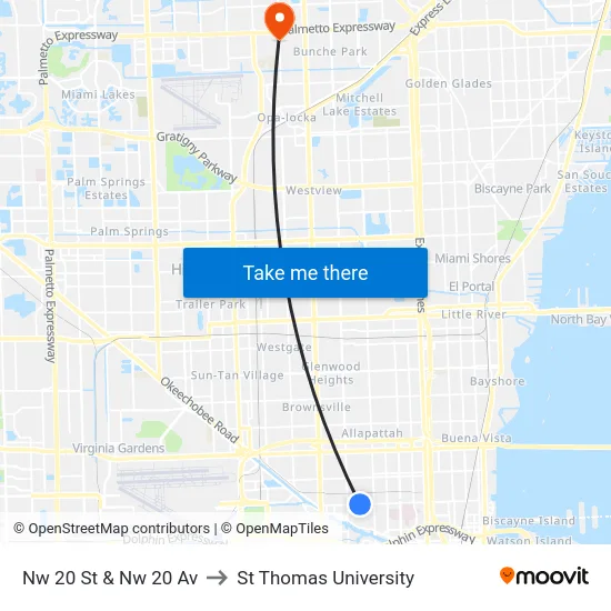 Nw 20 St & Nw 20 Av to St Thomas University map