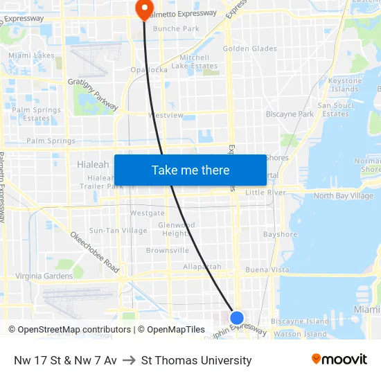 Nw 17 St & Nw 7 Av to St Thomas University map