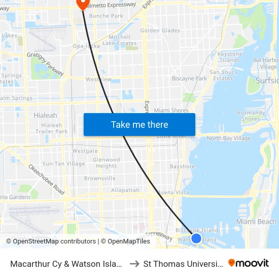 Macarthur Cy & Watson Island to St Thomas University map